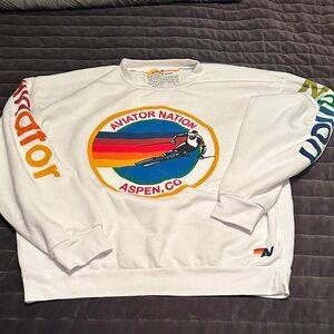 Aviator Nation Aspen Relaxed Crew Sweatshirt, White. Sz M